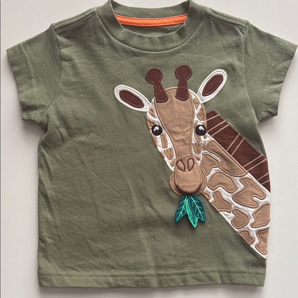 Kids Olive Green Giraffe T-Shirt